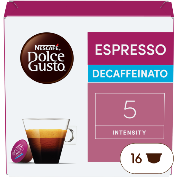Front view of Espresso Decaffeinato (16 pods) box