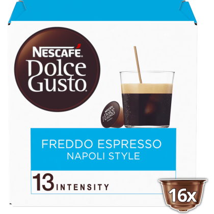 Front view of Cappuccino Freddo (16 pods) box