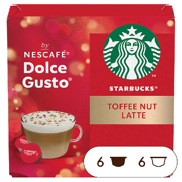 Front view of Starbucks Toffee Nut Latte (12 pods) box