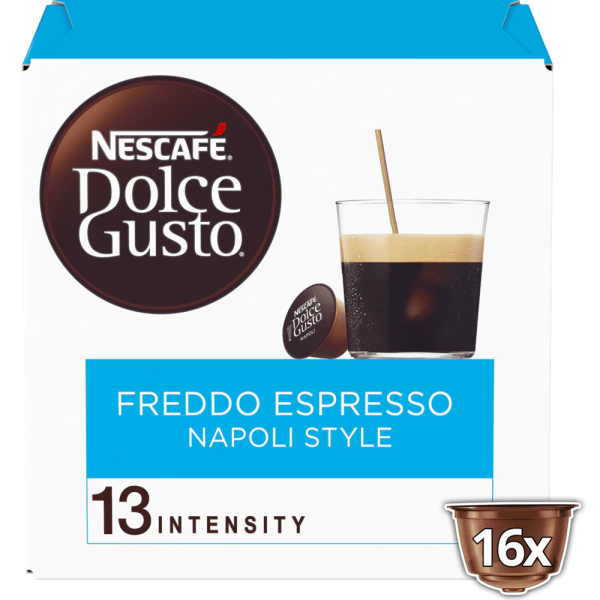 Front view of Cappuccino Freddo (16 pods) box